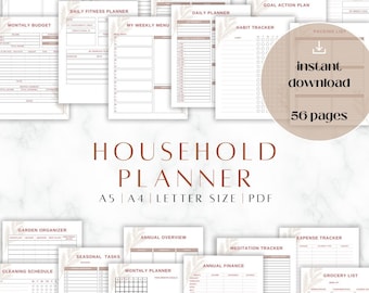 Agenda domestique imprimable | Organisateur familial, budget, ménage (téléchargement numérique)