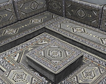 Gray Ottoman Sofa, Floor Sofa Set, Housewarming Gift, Couch Pillow, U-Shaped Sofa, Turkish Pillow, Floor Seating, Ottoman Pouf, Arabic Sofa
