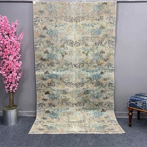 Vintage Area Rug, Handmade Carpet, Antique Rug, Turkish Rug, Large Wool Rug, Flowers Rug, Aesthetic Rug, Bohemian Rug, Salon Rug, 4.5x7.8 ft