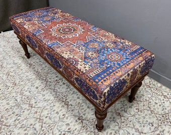 Ottoman bench, Handmade bench, Bedroom bench, Wood bench, Decorative Bench, Dining table bench, Upholstered bench, Bohemian bench seat