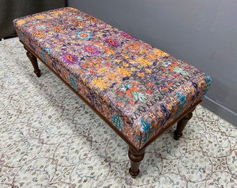 Upholstered rug bench, Ottoman bench, Footrest bench, Handmade furniture, Boho chair, End of bed bench, Entryway bench, Dining table bench
