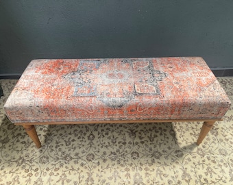 Foot Stool Ottoman, Turkish Rug Bench, Long Seat, Upholstered Bench, Coffee Table Bench, Mid Table, Vanity Bench, Shoe bench, Kilim Bench,