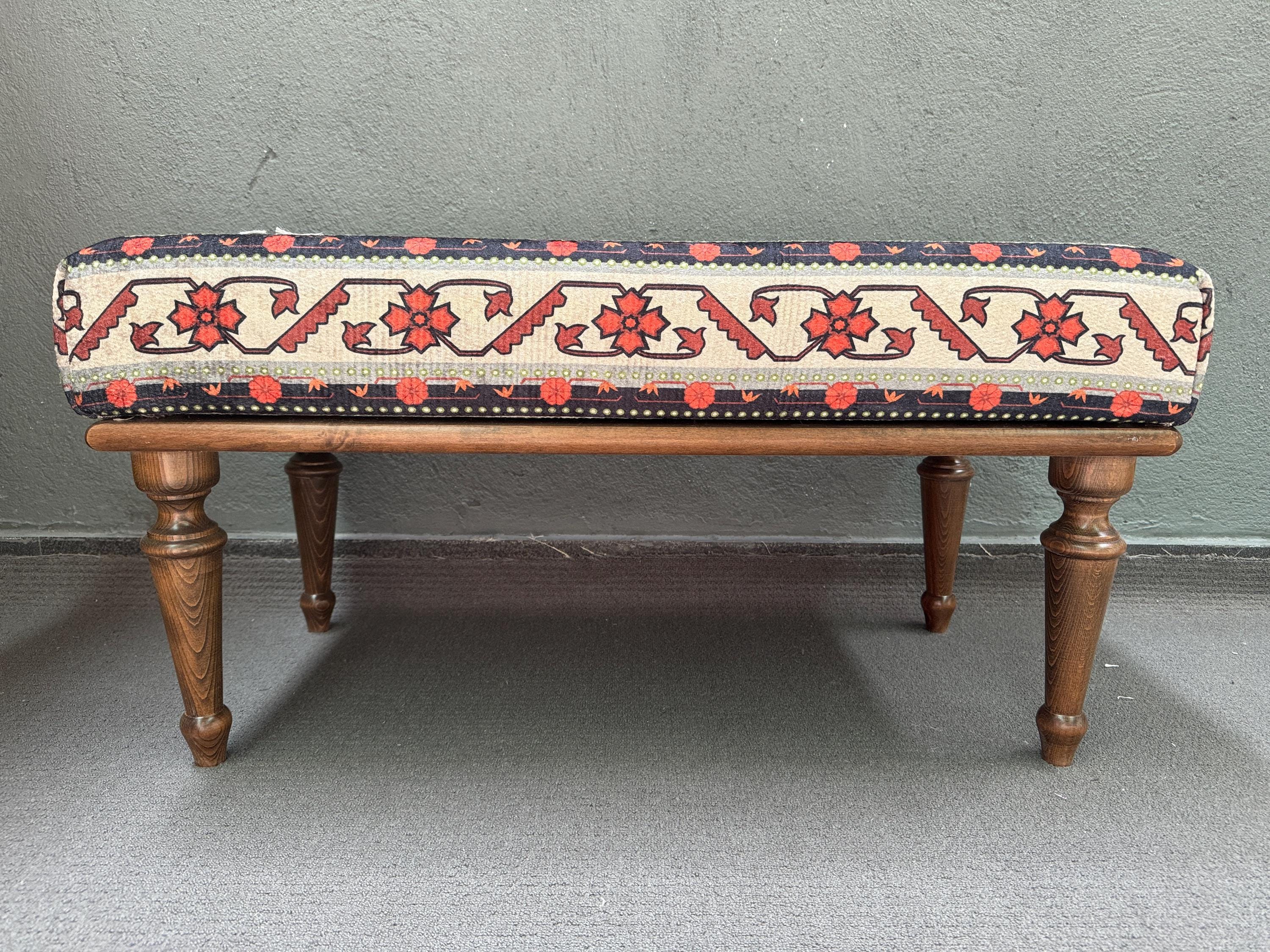 Floral Pattern Bench, Bench With Cushion, Ottoman Bench, Bench for ...