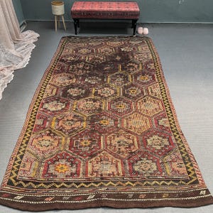 Turkish Kilim, Large Kilim, Vintage Kilim, Antique Kilim, Rugs For Living Room, 5.5x10.5 ft Brown Kilim, Rustic Embroidered Turkish Rug