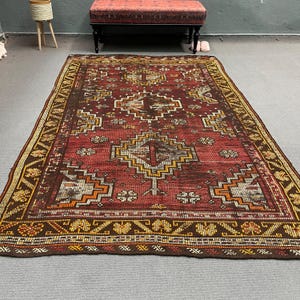 Vintage Kilim, Large Kilim, Turkish Kilim, Anatolian Kilim, Rugs For Living Room, 5.4x8.4 ft Red Kilim, Authentic Embroidered Turkish Kilim,