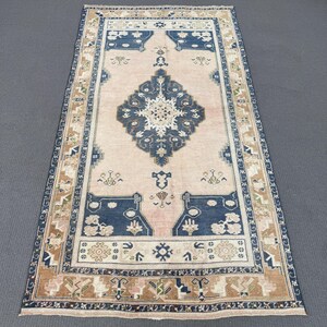 Turkish Rug, Vintage Rug, Area Rug, Antique Rug, Rugs For Salon, 3.8x7.4 ft Pink Rug, Organic Anatolian Rug, Colorful Vintage Oushak Rug,