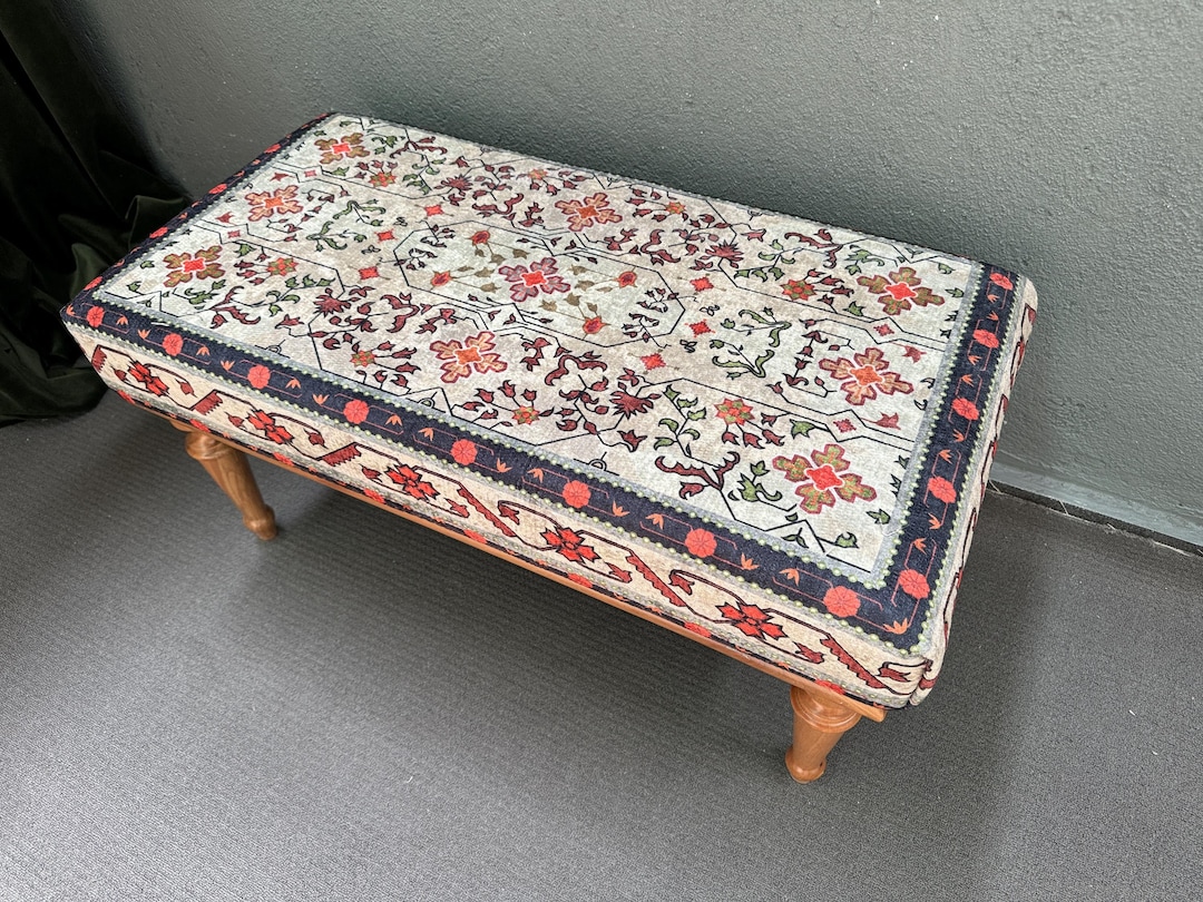 Floral Pattern Bench, Bench With Cushion, Ottoman Bench, Bench for ...