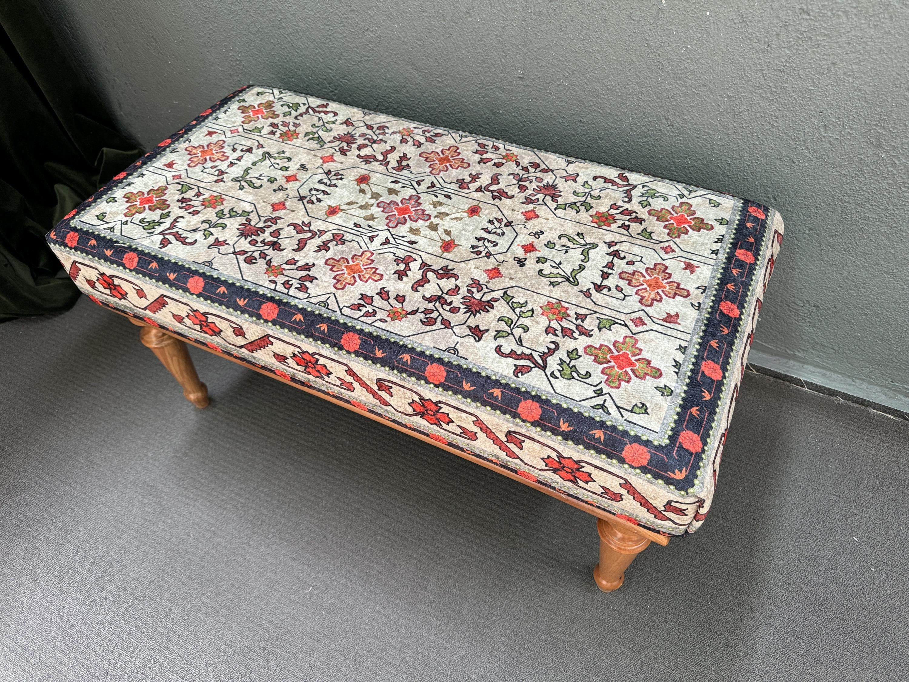 アフリカンファニチャー 5セット Floral Pattern Bench, Bench With Cushion, Ottoman Bench, Bench for