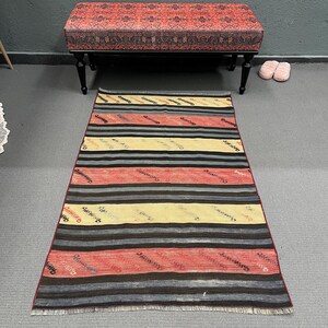 Vintage Kilim, Turkish Kilim, Accent Kilim, Patterned Oushak Kilim, Rugs For Salon, 3.1x5 ft Yellow Kilim, Authentic Vintage Turkish Kilim,