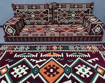 Sofá de salón, conjunto de sofá turco, puf kilim, conjunto de sofá seccional, cojín de suelo en forma de U, cojín de sofá, sofá otomano, conjunto de sofá árabe
