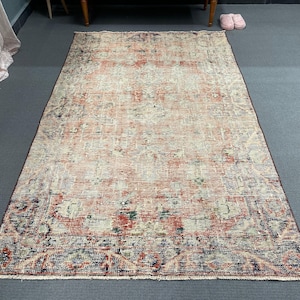 4.3x6.9 ft Rug, Vintage Turkish Rug, Red Patchwork Wool Rug