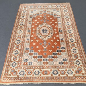 Area Rug, Turkish Rug, Vintage Rug, Decorative Anatolian Rug, Rugs For Salon, 4.7x6.5 ft Orange Rug, Colorful Vintage Oushak Rug, Wool Rug,