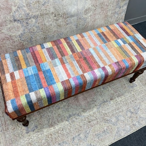 Ottoman Bench, Dressing Bench, Bohemian Bench, Bench for Entry, Cushioned Bench, Hall Chair, Solid Wood Bench, End Table, Colorful Bench