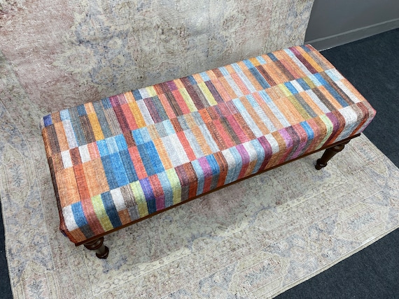 Ottoman Bench, Dressing Bench, Bohemian Bench, Bench for Entry, Cushioned Bench, Hall Chair, Solid Wood Bench, End Table, Colorful Bench