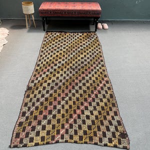 Area Kilim, Vintage Kilim, Turkish Kilim, Antique Oushak Kilim, Rugs For Dining Room, 3.6x7.8 ft Brown Kilim, Decorative Embroidered Kilim,
