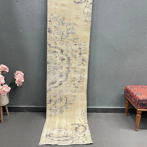 Turkish Runner Rug Vintage Oushak 2x8ft