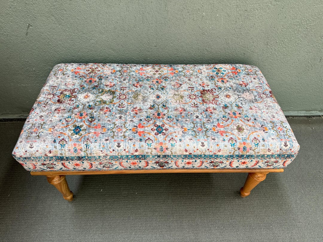Floral Pattern Bench, Turkish Rug Pattern, Entryway Bench, Ottoman ...