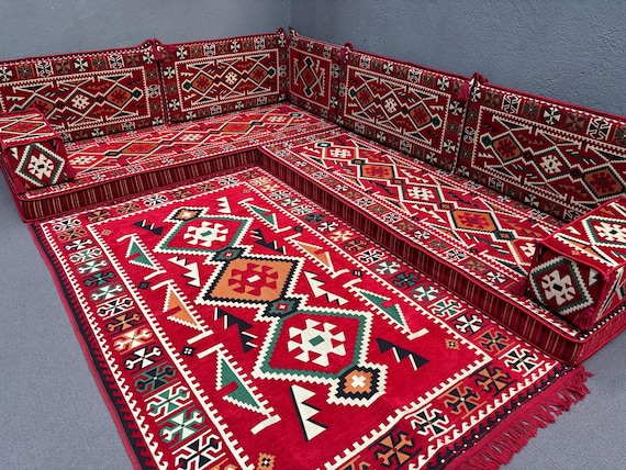Traditional Sofa, ottoman Pillow, Turkish Pillow, Arabic Floor Set, Floor Seating, Moroccan Sofa, U-shaped Sofa, Sectional Floor Pillow