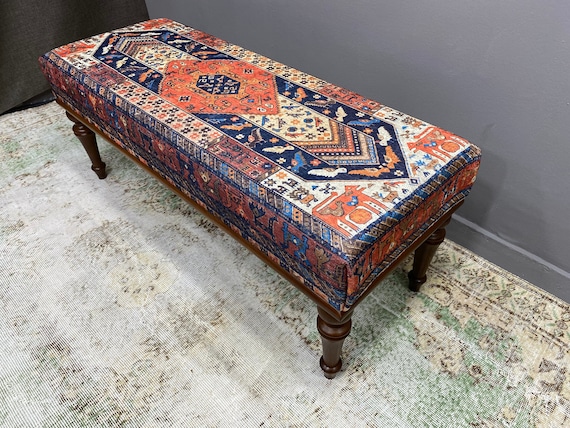 Handmade Furniture, Bedroom bench, Upholstered wood bench, Ottoman bench, Cushion bench, Coffee Table, Piano Bench, Turkish rug bench