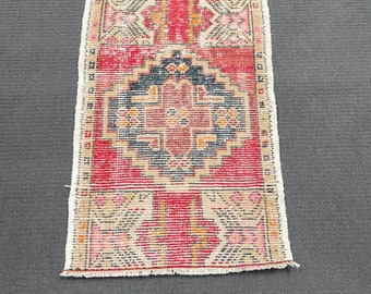 Small Rug Vintage Turkish Antique Rugs For Entry 1.7x2.5 ft Red Bathroom Old Vintage Wool Faded Oushak Turkish Rug  Designer Handmade