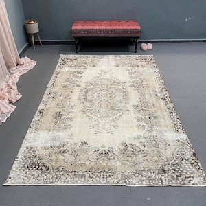Large Rug, Turkish Rug, Vintage Rug, Anatolian Rug, Rugs For Bedroom, 5.5x8.6 ft Beige Rug, Boho Chic Turkish Rug Rug, Large Oushak Rug