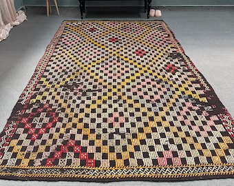 ヴィンテージキリム、大型キリム、刺繍入りトルコキリム、アンティーク