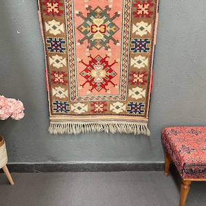 Tapete turco Kilim Padrão geométrico 80 x 140 cm