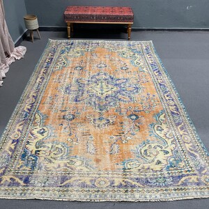 Vintage Rug, 6x10 Large Rugs, Turkish Rug, Antique Wool Rug, Rugs For Living Room, 6.3x9.9 ft Orange Rug, Muted Anatolian Rug, Oriental Rug,