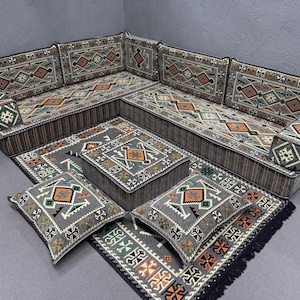 U-Shaped Floor Cushion Set, Turkish Kilim Pillow, Arabic Sofa, Ottoman Sofa, Floor Pillow, Couch Pillow, Home Furniture, Turkish Kilim