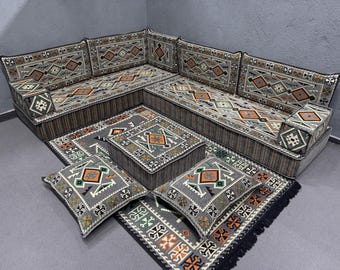 U-Shaped Floor Cushion Set, Turkish Kilim Pillow, Arabic Sofa, Ottoman Sofa, Floor Pillow, Couch Pillow, Home Furniture, Turkish Kilim