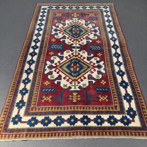 Turkish Rug, Vintage Rug, Large Rug, Decorative Wool Rug, Rugs For Living Room, 5x8.3 ft Red Rug, Ivory Flatweave Rug, Large Turkish Rug,