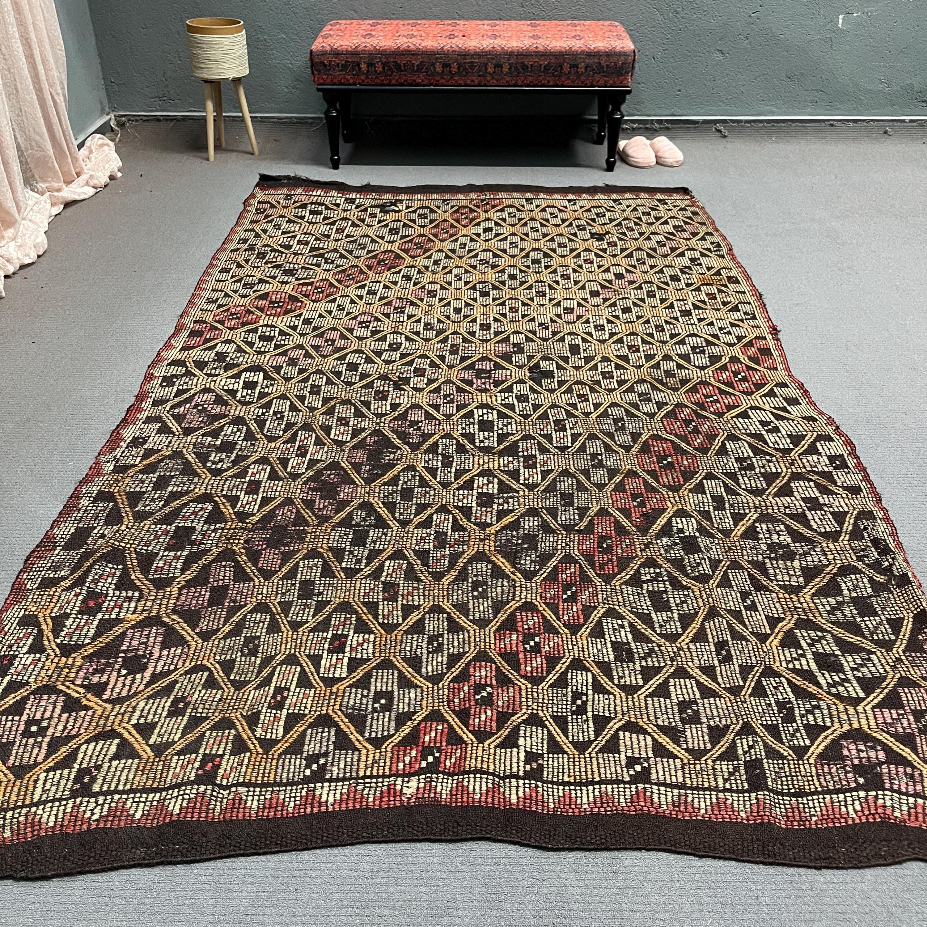 トルコ製キリム 刺繍入りトルコキリム、大型キリム、ヴィンテージキリム、ウ