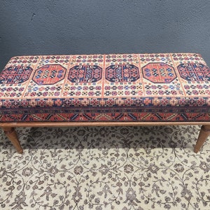 Upholstered rug bench, Ottoman bench, Footrest bench, Handmade furniture, Boho chair, End of bed bench, Entryway bench, Dining table bench,