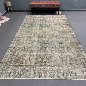 Turkish Rug, Large Rug, Vintage Rug, Anatolian Rug, Rugs For Living Room, 5.6x9.5 ft Beige Rug, Hand-Knotted Wool Rug, Oushak Rug,