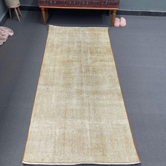 Türkischer Vintage Teppich, 90x200 cm Akzentteppich, Braun Weißer Blumenteppich