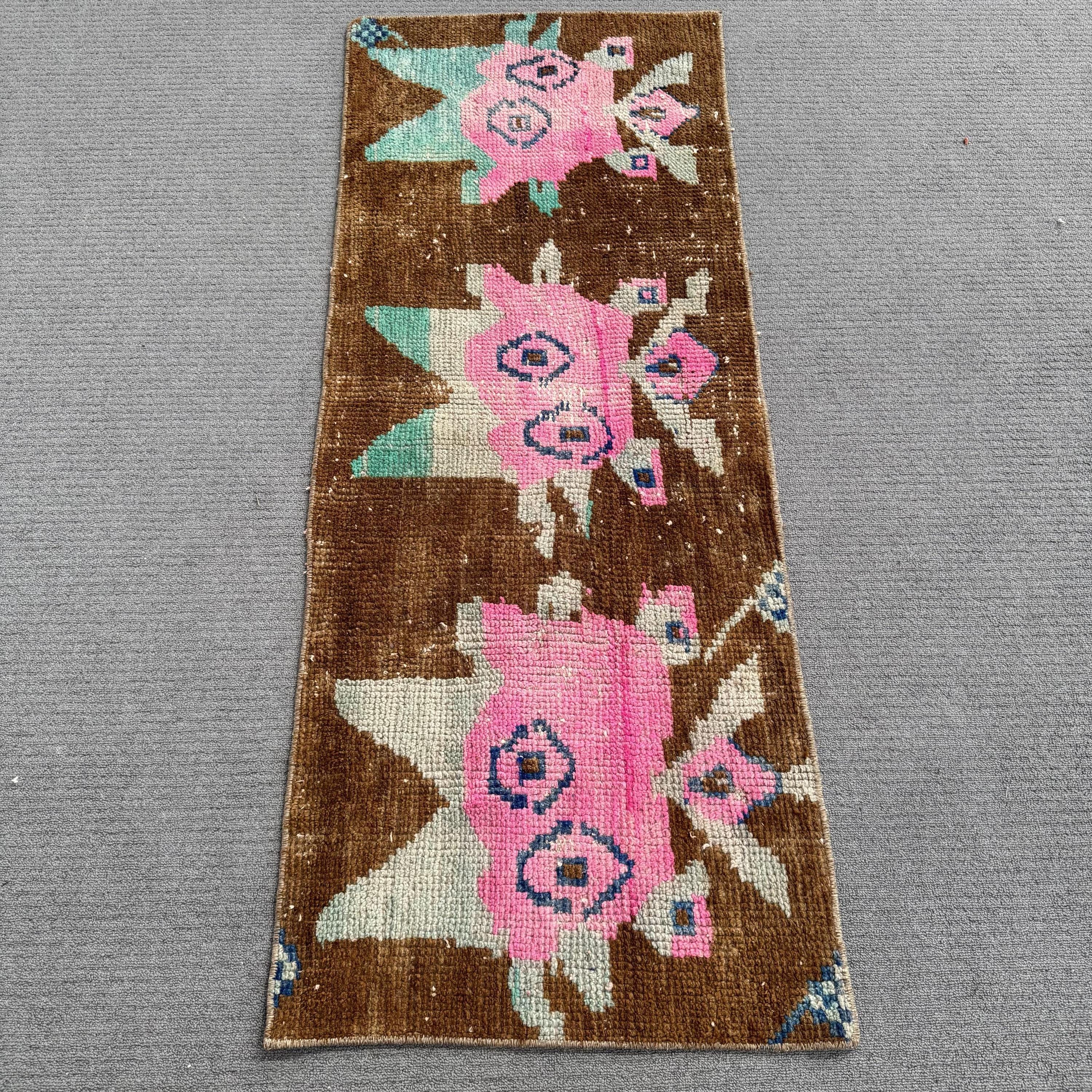 Vintage Rug, Turkish Rug, 2x4 Small Rugs, Anatolian Rugs, Rugs For Entry, 1.7x4.3 ft Brown Rug, Handwoven Decorative Turkish Rug, Wool Rug,