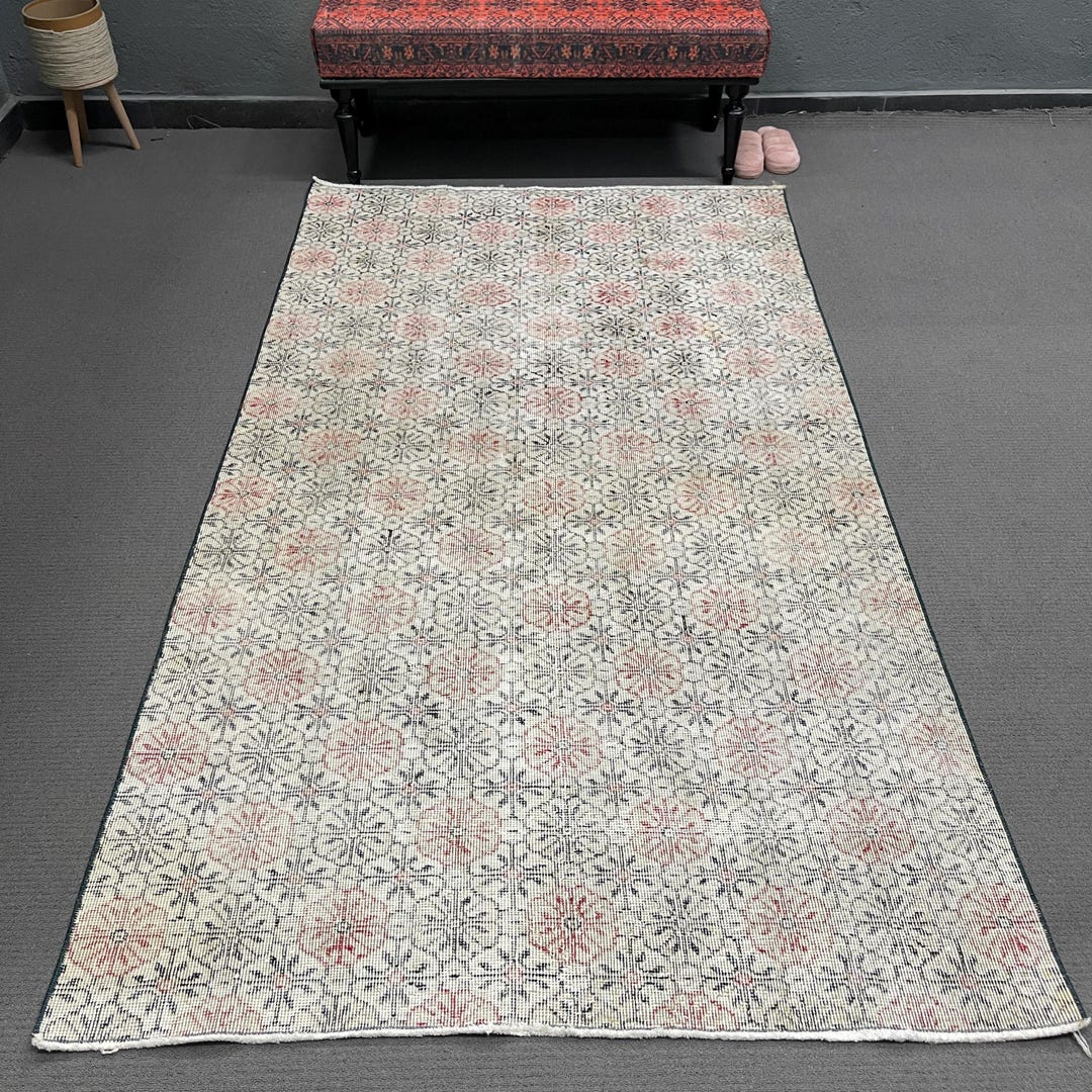 6x7 Rug Vintage Area Rug 4.6x7.9 Ft, Turkish Gray Floral Wool Rug - Etsy
