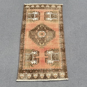 2x3 Small Rug, Vintage Rug, Turkish Rug, Antique Rug, Rugs For Entry, 1.5x3.1 ft Orange Rug, Turkish Rug With Geometric Patterns, Oushak Rug