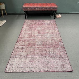 Vintage Rug, Turkish Rug, 4x7 Area Rugs, Oushak Rugs, Rugs For Salon, 3.5x7 ft Purple Rug, Hand-Knotted Wool Area Rug, Vintage Area Rug,
