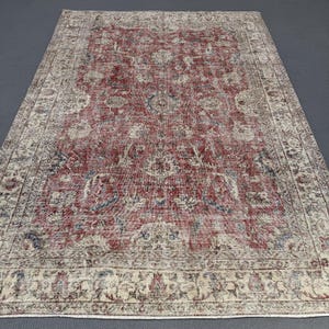 7x10 Large Rug, Turkish Rug, Vintage Rug, Antique Wool Rug, Rugs For Salon, 6.8x9.7 ft Red Rug, Decorative Oushak Rug, Large Turkish Rug,
