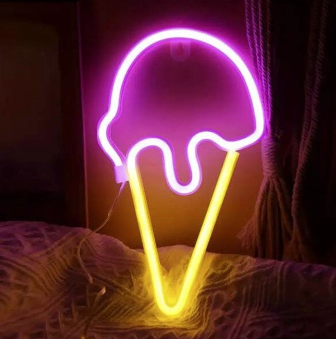 Ice Cream Neon Light Fun Home Decor Bedroom Decor College Etsy