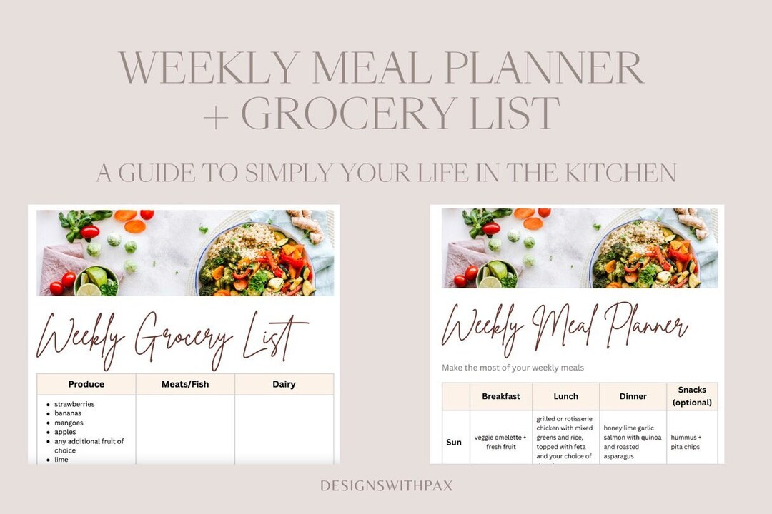 All-in-one! Weekly Meal Plan + Grocery List + Cooking Instructions - Etsy