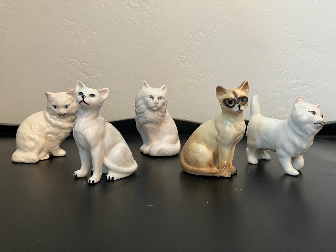 Set of 5 Vintage Cat Ceramic Figurines - Etsy