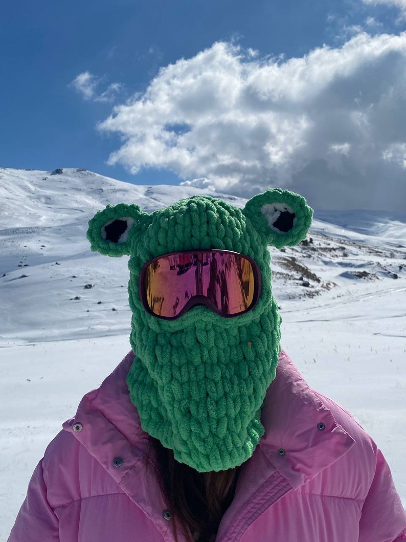 Frog Balaclava, Dıgıtal balaclavas,Charming Frog Balaclava,Skı mask,Ideal for Outdoor Adventures,handmade balaclava zdjęcie 4