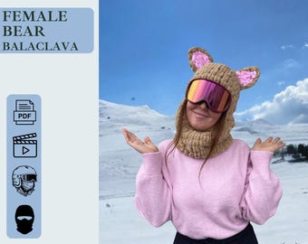 Patrón de tejido para pasamontañas de oso: Funda para casco de esquí para mujer (patrón en PDF)