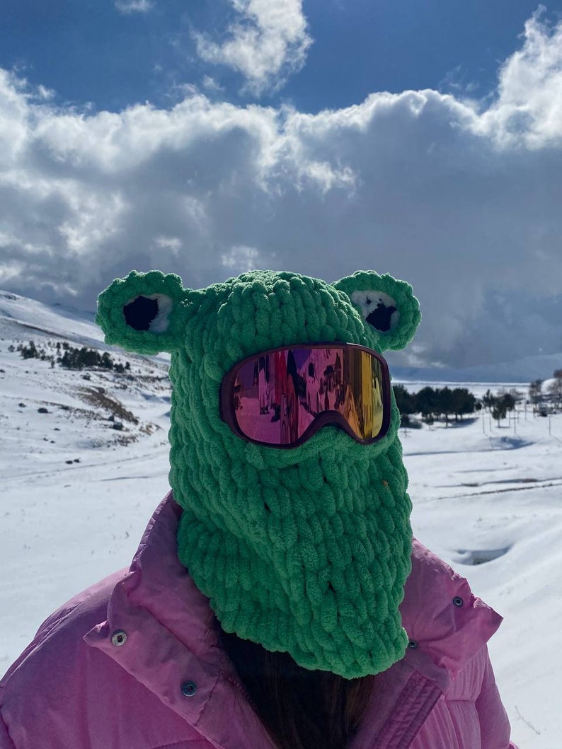 Frog Balaclava, Dıgıtal balaclavas,Charming Frog Balaclava,Skı mask,Ideal for Outdoor Adventures,handmade balaclava zdjęcie 2