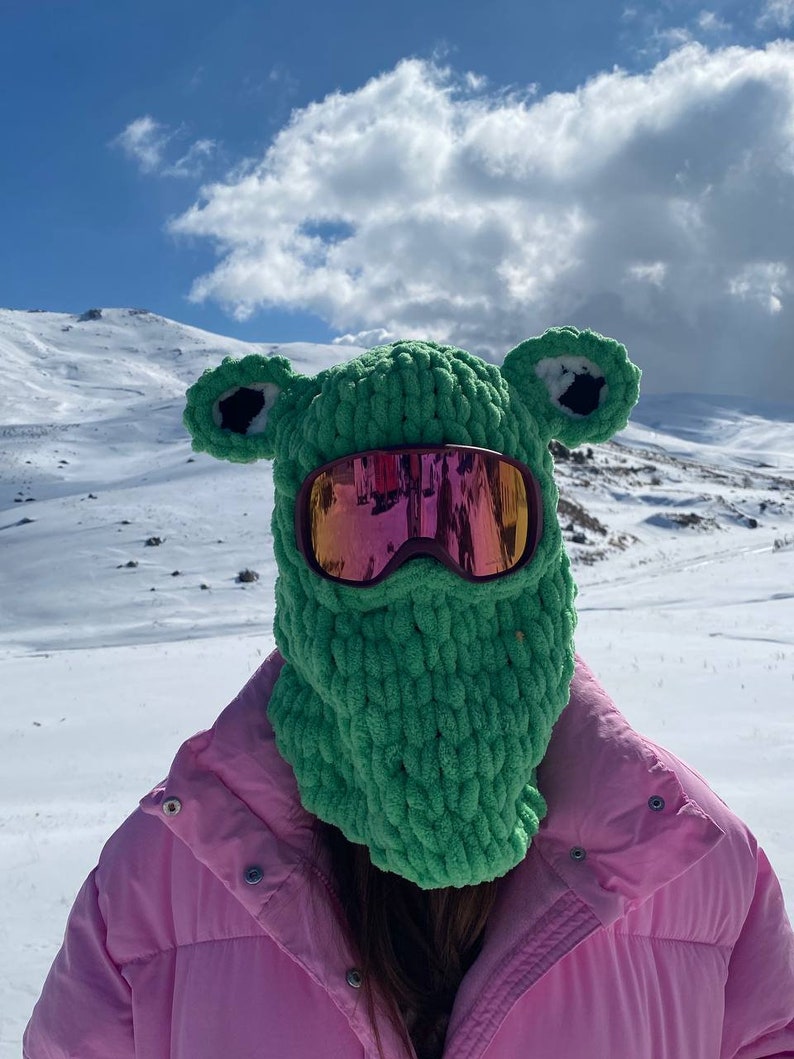 Frog Balaclava, Dıgıtal balaclavas,Charming Frog Balaclava,Skı mask,Ideal for Outdoor Adventures,handmade balaclava zdjęcie 3