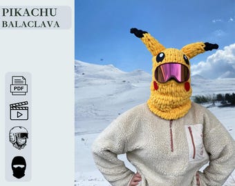 ピカチュウバラクラバの編み図：スキーヘルメットマスク（PDFパターン）