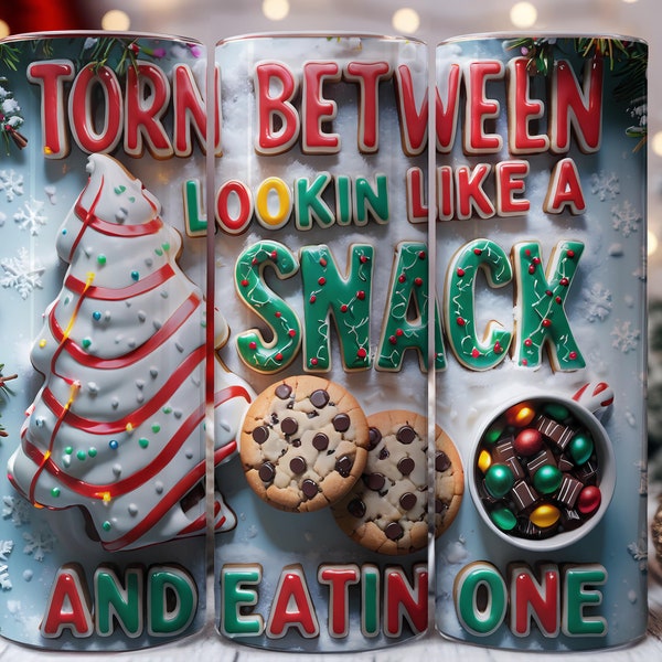 3D Christmas Tree Cakes, Inflated Christmas Tumbler Wrap, Christmas Snack Cakes, Puffy Tumbler, Torn Between Lookin' Like a Snack, 20oz