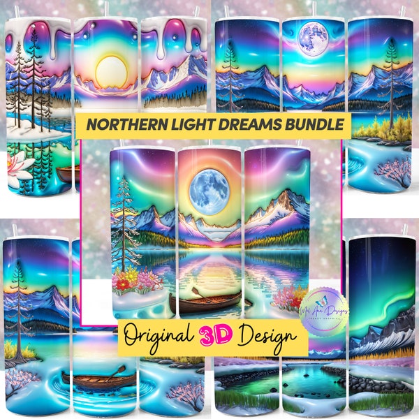 3D Puffy Inflated Northern Lights 20oz Tumbler Bundle, Galaxy Tumbler Wrap, Alcohol Ink Design, Bright Color, Sun Moon Tumbler Designs, PNG